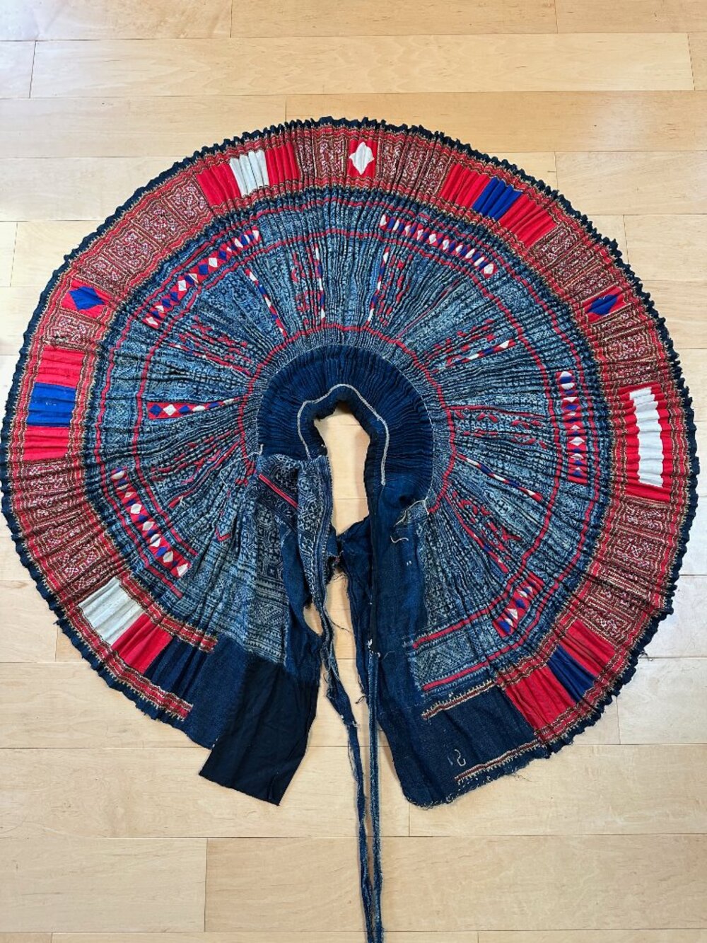 Vintage Hmong Tribal Embroidered Batik & Hemp Skirt